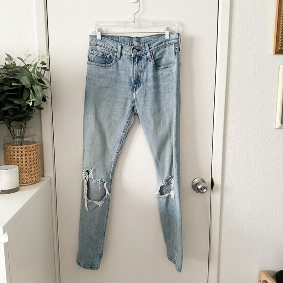 🦋 LEVI'S 512 Distressed Busted Knee Jeans 28 High Rise Waisted Casual Everyday - Picture 1 of 5